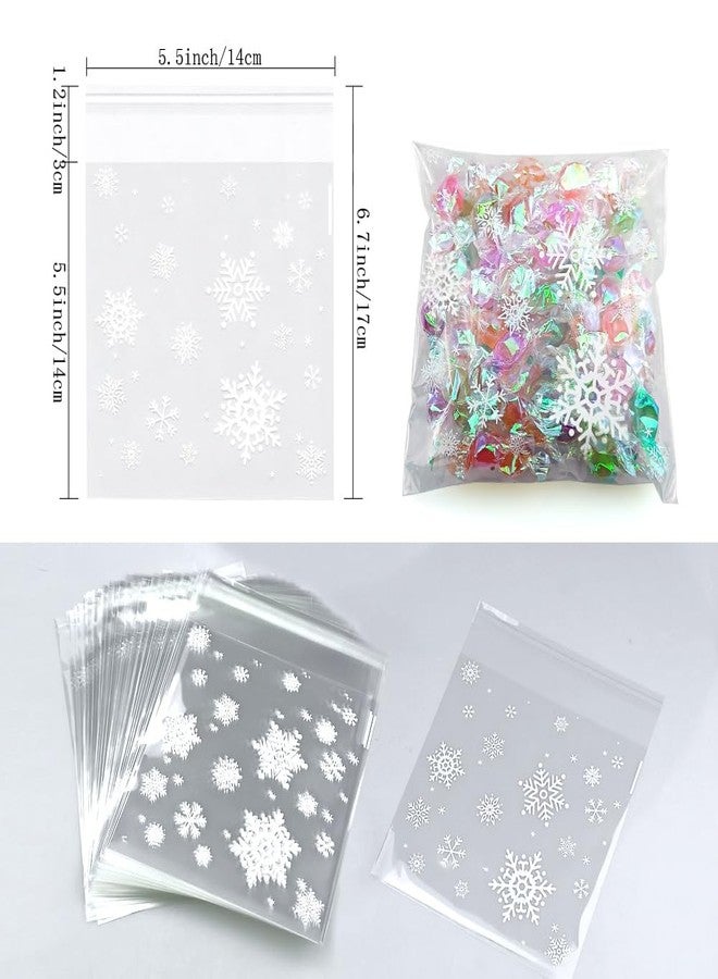 SaktopDeco 100 PCS Snowflake Cellophane Bags: Clear Holiday Goodie Bags, Candy Bag With Self Adhesive Seal, 5.5 x 5.5 Inches, White - Image 2